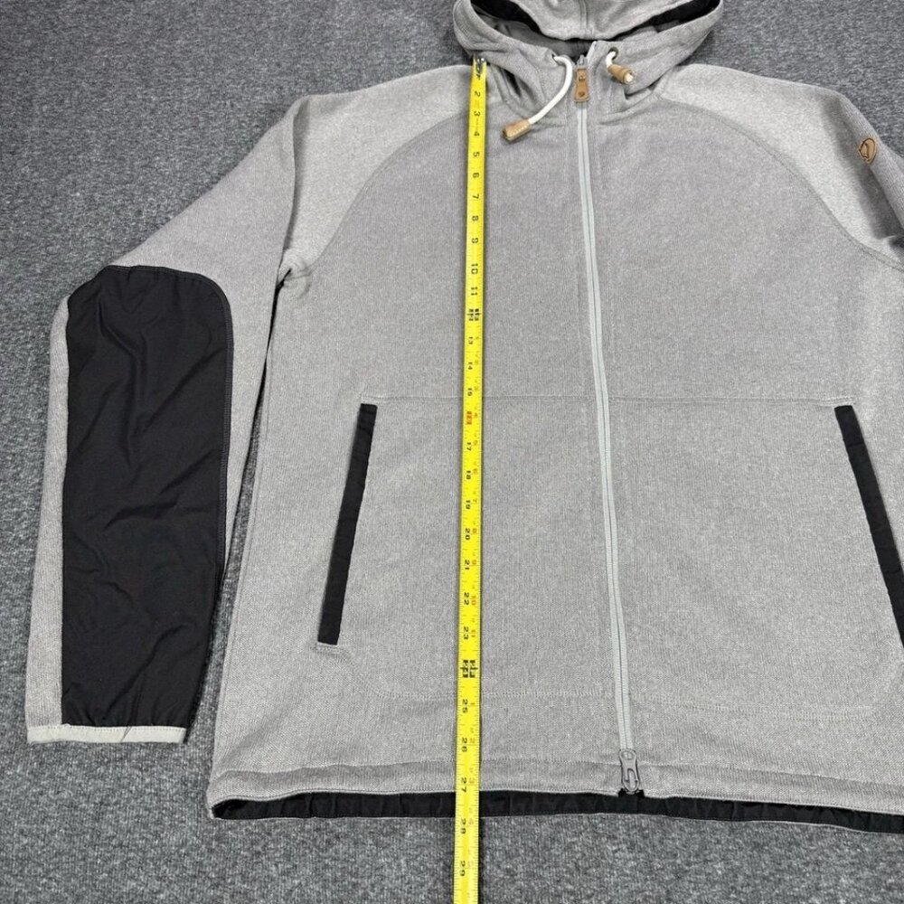 Fjällräven Övik Fleece Hoodie Men’s XL Gray Full Zip Hooded Jacket Elbow Patches - Picture 4 of 6